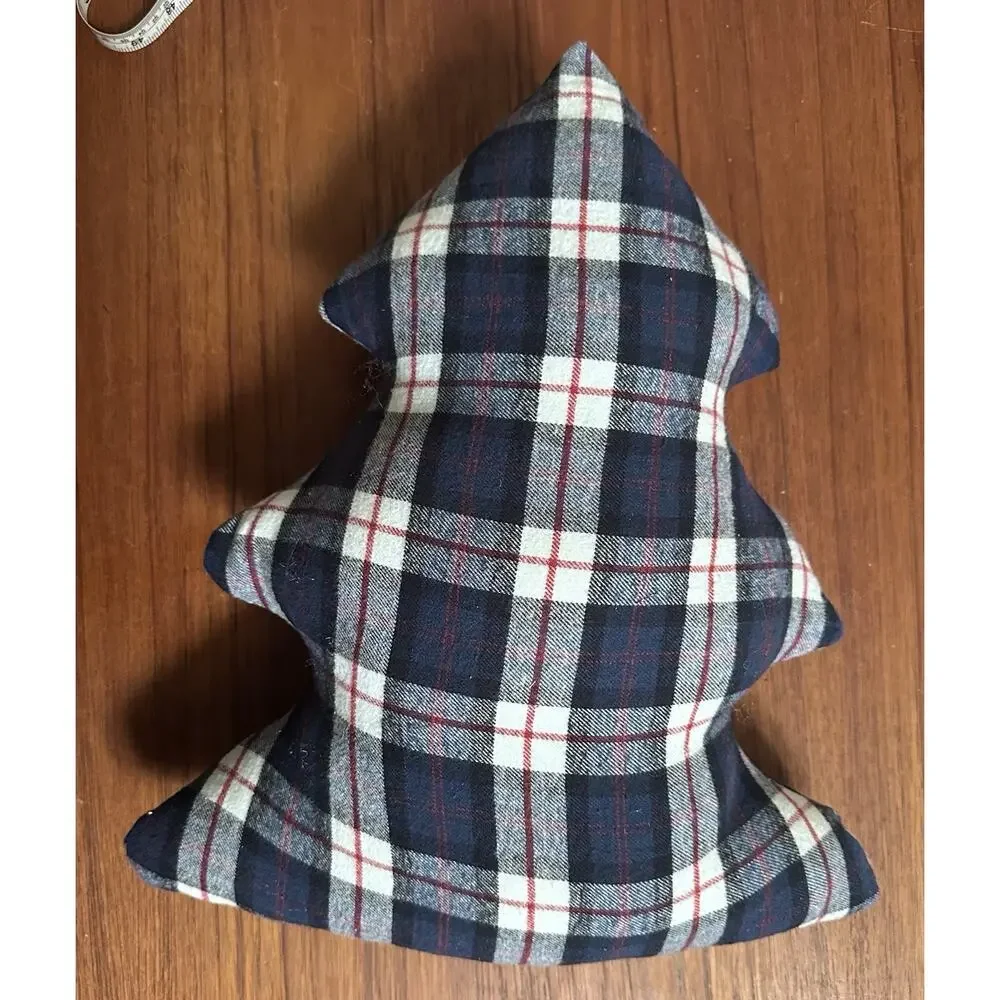 Handmade Christmas Tree Accent Decor Pillow Blue Red Tartan Plaid 16